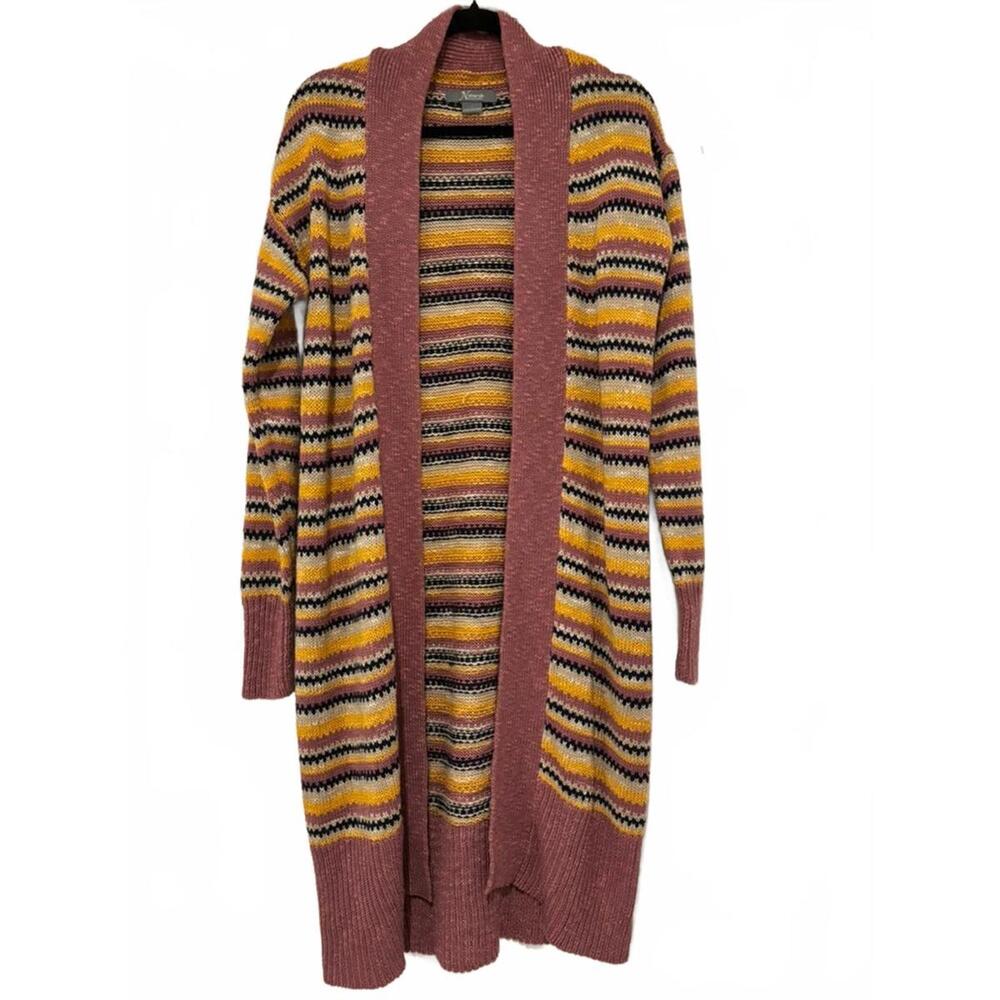 Natural Reflections striped long‎ open front boho cardigan sweater sz L #1651